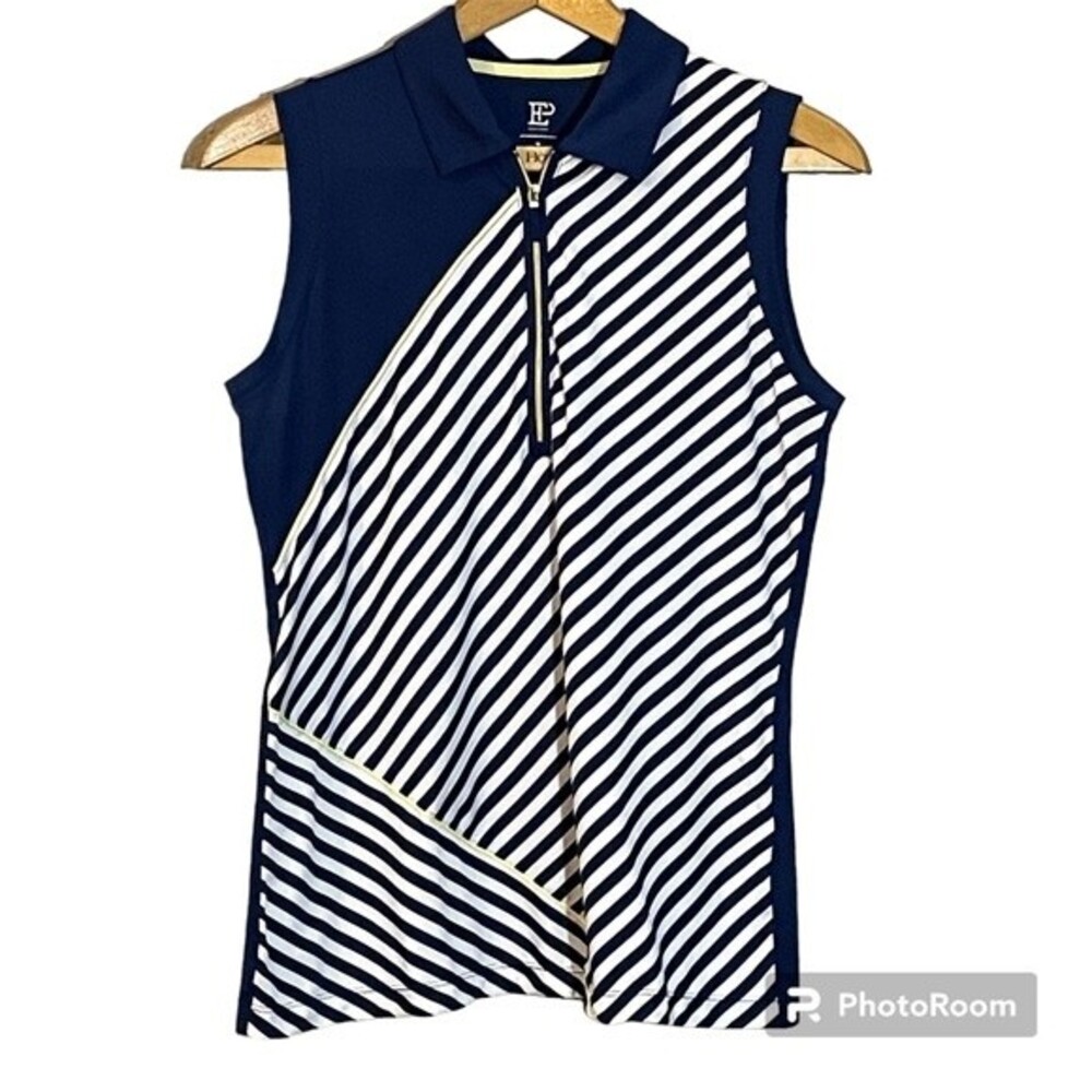 Women’s EP sleeveless striped block Polo. Women’s size medium